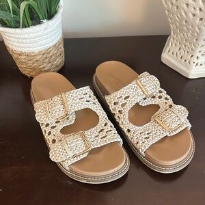 Women's Cream Sandals with Gold Buckles size 8